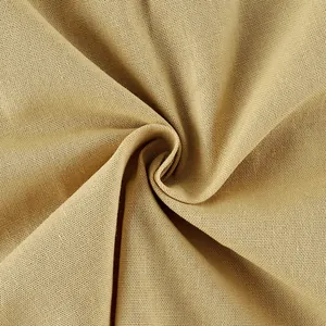 Close-up macro view of beige cotton linen fabric texture with natural weave details