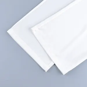 Detailed macro view of white wide-leg trousers hem showcasing clean professional stitching