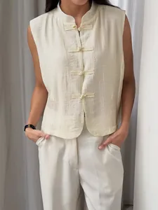 Ärmellose Weste im Vintage-China-Stil mit Stehkragen und eleganten Posamentenknöpfen