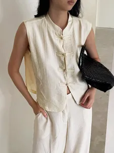 Elegante ärmellose Weste im Retro-China-Stil mit Stehkragen und klassischen Froschverschlüssen
