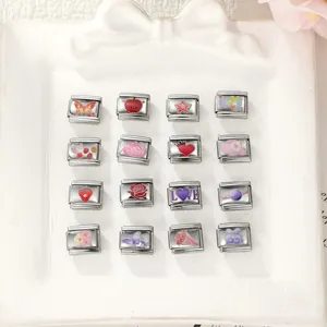 Variedad de eslabones de pulsera italiana de acero inoxidable con motivos de corazón