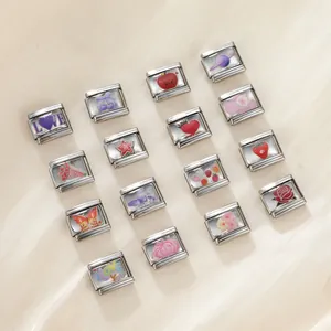 Varios dijes para pulsera italiana de acero inoxidable con diseños de corazones y frutas