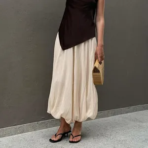 Elegant cream-colored bubble hem balloon pants for women summer fashion