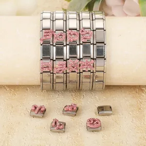 Charms italiani zodiaco strass rosa per gioielli bracciale fai da te in acciaio inox