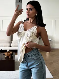 Elegant white lace V-neck camisole top for women's summer fashion