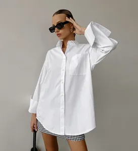 Elegant oversized boyfriend style white shirt for women featuring a relaxed fit