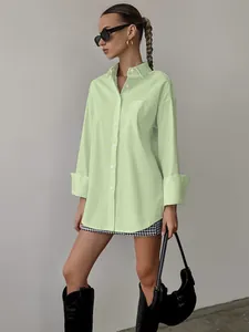Stylish oversized light green boyfriend style long sleeve shirt for women casual wear