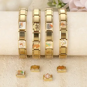 Goldene italienische Modul-Armband-Charms mit detaillierten Western-Cowboy-Motiven