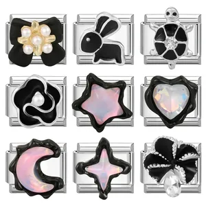DIY Italian Charm Bracelet Link Stainless Steel Enamel Animal Rabbit Heart Star Moon Bow Jewelry Making Bracelet Accessory