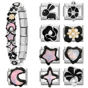 Stainless steel DIY Italian modular charm bracelet with animal and star elements