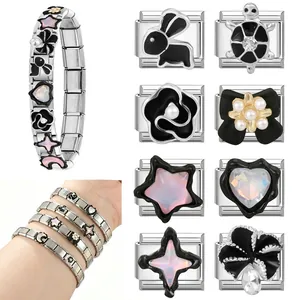 DIY modular Italian charm bracelet with animal heart star patterns in stainless steel