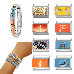 Bracciale italiano modulare in acciaio inossidabile con ciondoli colorati DIY