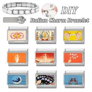 Bracciale componibile italiano DIY con vari charms colorati in acciaio inossidabile