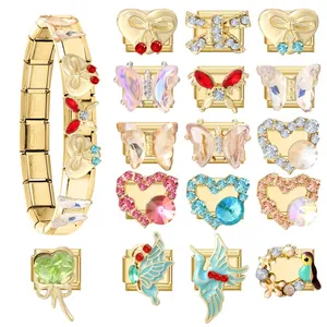 Bracelet à maillons modulables en acier doré avec breloques papillon et cœur, DIY bijoux