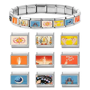 Ciondoli modulari italiani per bracciale fai da te in acciaio inox con temi fortuna e luna