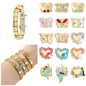 Ensemble de bracelets à breloques modulaires italiens avec pendentifs papillon cœur en acier
