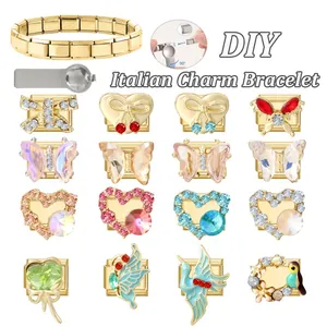 Kit bracelet italien DIY à maillons en acier inoxydable avec breloques cœur papillon