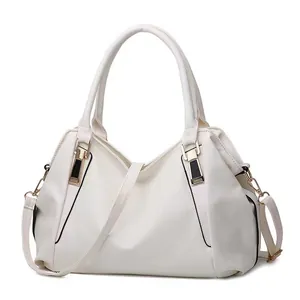 Elegant white women's shoulder bag with large capacity and soft leather texture.