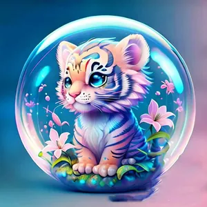 Bonito colgante de coche tigre de acrílico plano del zodiaco en burbuja de cristal