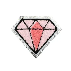 Toppa ricamata in ciniglia a forma di diamante rosa con bordo glitterato per abbigliamento