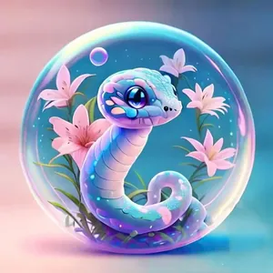 Detalle de un lindo colgante de serpiente del zodiaco púrpura en una bola de cristal mágica