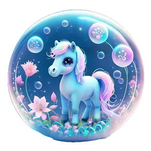 Colgante de coche de acrílico con caballo azul de ensueño y motivos florales en rosa