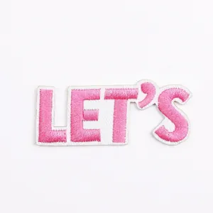 Toppa ricamata 'LET'S' rosa, decorazione lettere, 5,5x2,3 cm