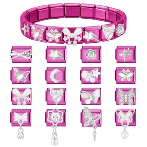 Ensemble de bracelets à breloques italiennes rose fuchsia avec charms en acier