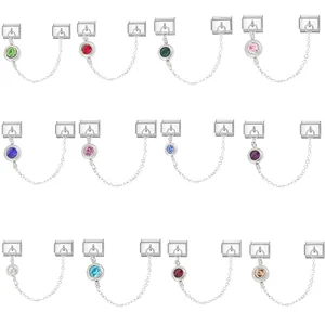 Stainless Steel Italian Modular Charm Birthstone Rhinestone Pendant Link DIY Jewelry Accessory For Bracelet Decoration