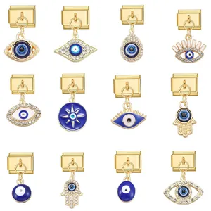 Italian Modular Charm Pendant Evil Eye Hamsa Hand Elephant Stainless Steel Alloy Gold Plated DIY Bracelet Accessories For Jewelry Making Women