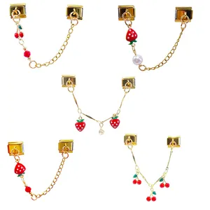 Stainless Steel Italian Modular Bracelet Charms DIY Fruit Strawberry Cherry Enamel Painted Pendants Gold Plated Jewelry Accessories