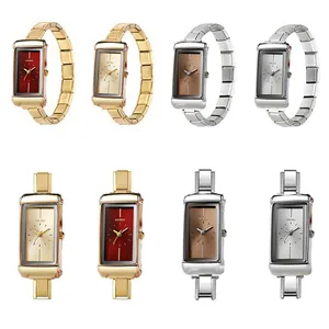 Vintage Italiaanse Module Schakelarmband Horloge Voor Dames Rechthoekige Roestvrijstalen Kast Retro DIY Quartz Horloge