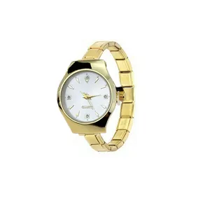 Side view of elegant gold-toned Italian modular watch with stainless steel band