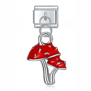 Dije de champiñón en esmalte rojo para pulsera de eslabones italianos accesorio DIY