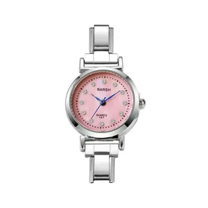 Elegante Damen-Quarzuhr mit rosa Zifferblatt und silbernem Edelstahl-Gliederarmband