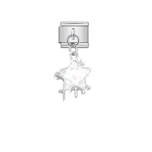 Detailed view of a stainless steel star charm pendant for DIY modular bracelets.