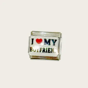 Stainless steel Italian charm link with 'I Love My Boyfriend' print for DIY bracelet