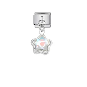 Detailed view of an Italian modular charm featuring a colorful star-shaped pendant
