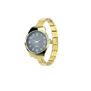 Elegant gold stainless steel Italian modular quartz watch with a round grey dial