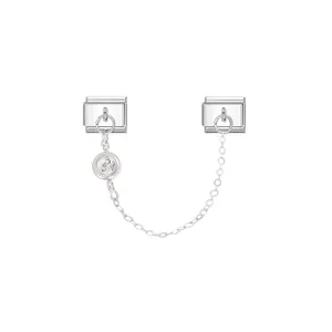 Italian charm double link in silver stainless steel with chain and clear crystal