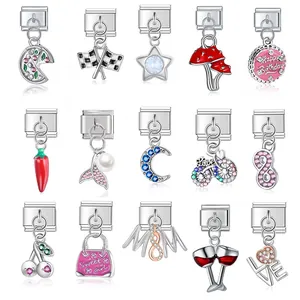 Colgante Charm Modular Italiano de Aleación con Diamantes de Imitación Esmalte DIY Accesorios de Pulsera Modular para Mujer Hombre Creación de Joyería