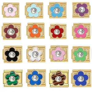Stainless Steel Flower Italian Charms For DIY Bracelet Making Gold Plated Floral Modular Links For Women Jewelry Accessories