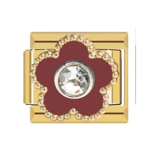 Close-up of gold stainless steel flower charm for Italian modular bracelet
