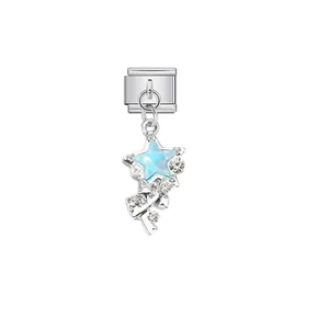 Detailansicht italienisches Modul-Charm in Silber mit blauem Stern und Kristallen