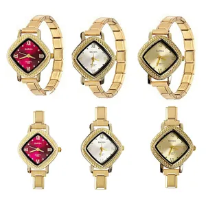 Montre à Quartz pour Femmes avec Boîtier en Losange Bracelet en Maille d'Acier Inoxydable Style Vintage Elégante Or Argent