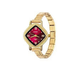 Montre à quartz élégante pour femme avec cadran en losange et bracelet modulaire doré