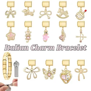 Maillons de bracelet italien dorés avec pendentifs nœud, animal et cœur variés