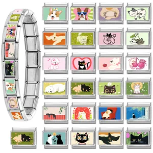 Breloques de bracelet modulaire en acier inoxydable chat et chien de dessin animé
