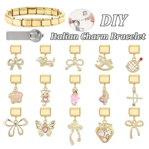 Bracelet italien doré DIY avec breloques nœud et fraise pour création bijoux