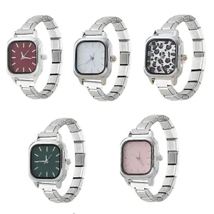 Stainless Steel Italian Charm Modular Watch Head Minimalist Square Quartz Watch Accessory For DIY Jewelry Making Bracelet